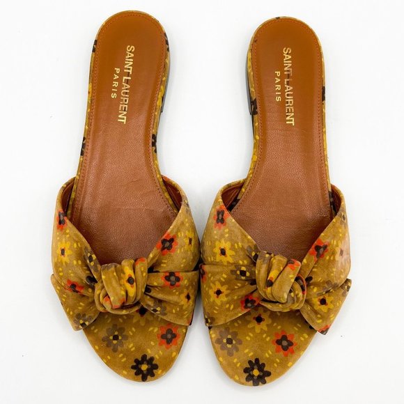 Saint Laurent Shoes - Saint Laurent Bianca Floral Suede Slide Sandals